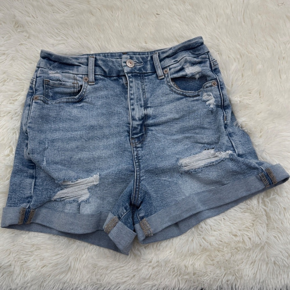 American Eagle Curvy Mom Shorts Size 0 Distressed Denim Cuffed Hem Jorts Sumer